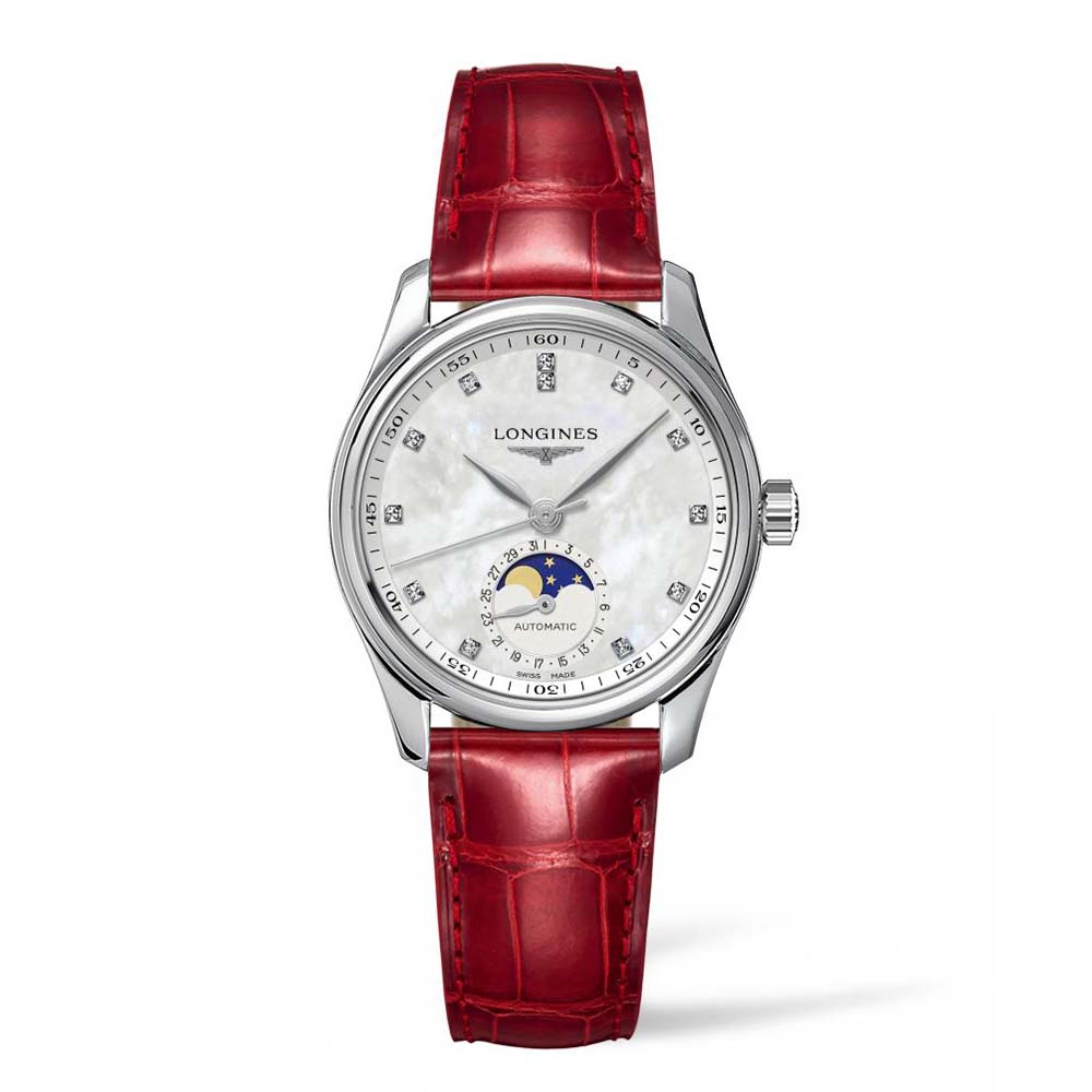 Longines Master Collection L2.409.4.87.2 Αυτόματο Ανοξείδωτο ατσάλι Δερμάτινο λουρί κόκκινου χρώματος Λευκό φιλντίσι χρώμα καντράν